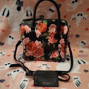 Juicy Couture Black and Pink Floral Satchel